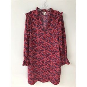 H&M Red & Blue Floral Prariecore Boho Peasant Cottagecore Dress Women's Size 4